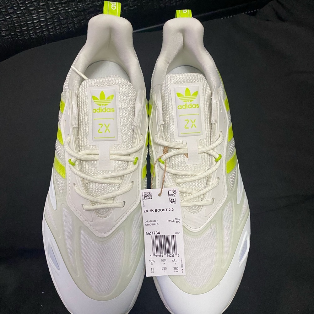 Adidas ZX 2K Boost 2.0 White and Neon Yellow Sneakers